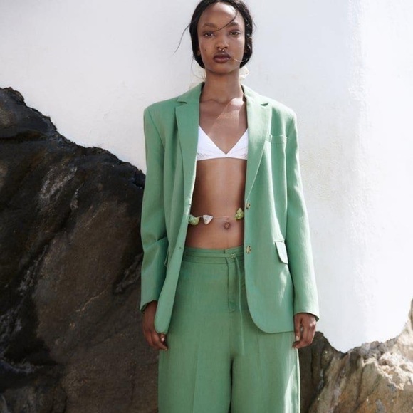 ZARA Women’s SS23 MID-GREEN LINEN BLEND Oversized BLAZER SIZE S - Picture 4 of 16